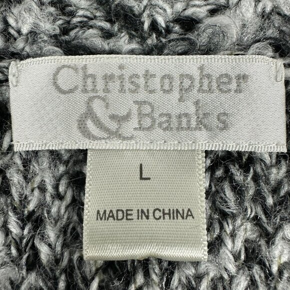 Christopher & Banks Womens Black & White Open Knit Cardigan Sweater Size Large - Picture 3 of 5